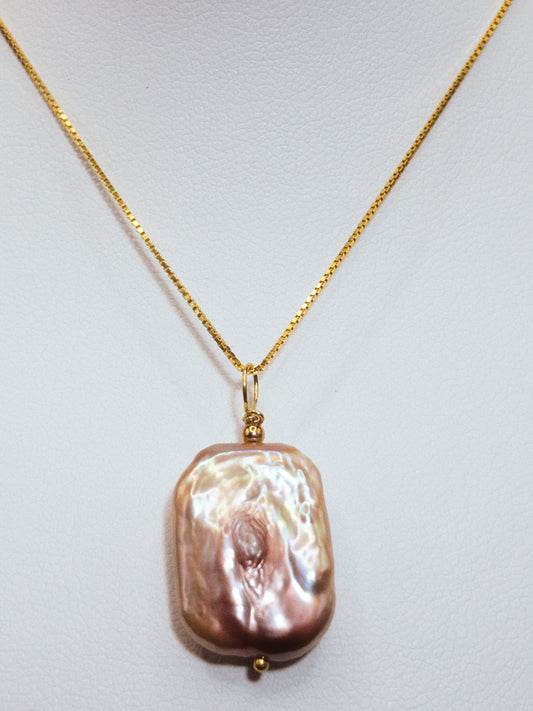 Ketting Gold Vermeil met Purple Barok Parel Rechthoek Hanger