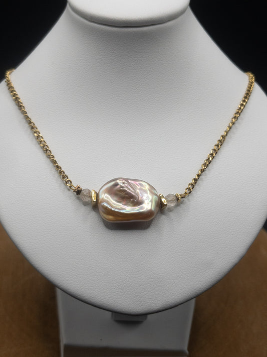 Ketting Goud RVS & Barok Parel