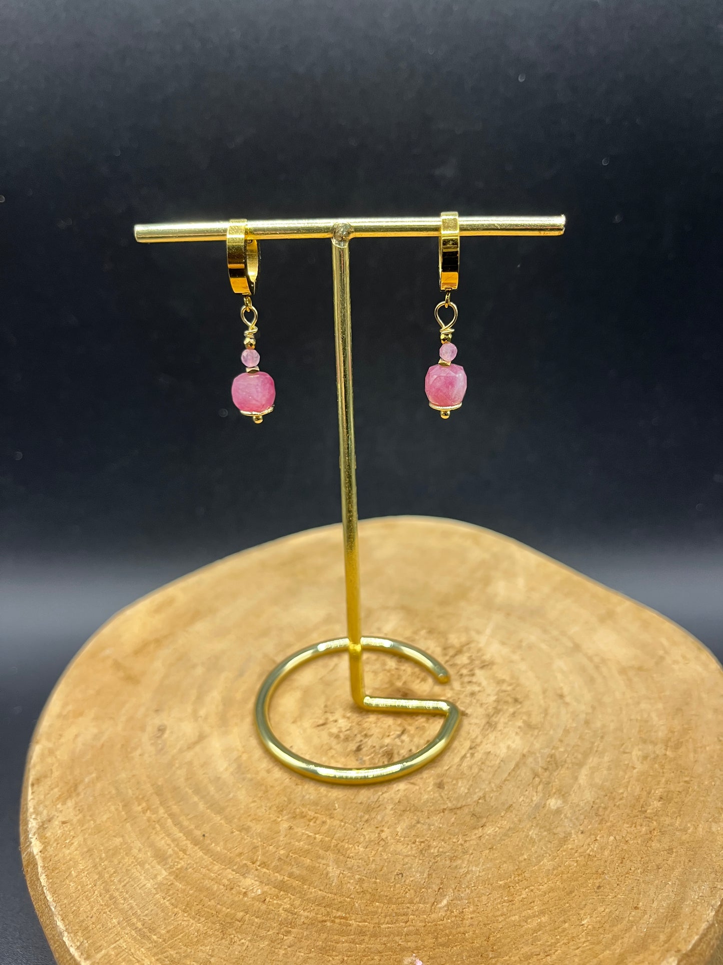 Oorbellen Rose Toermalijn RVS Goud