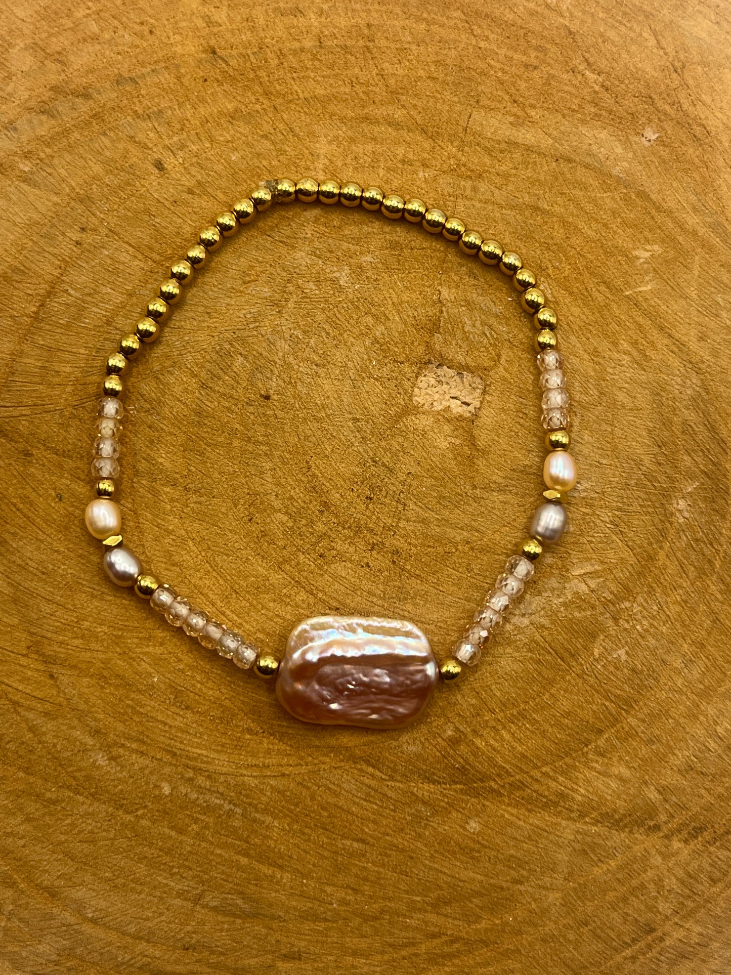 Armband Barok Parel : Champagne & Purple Accent