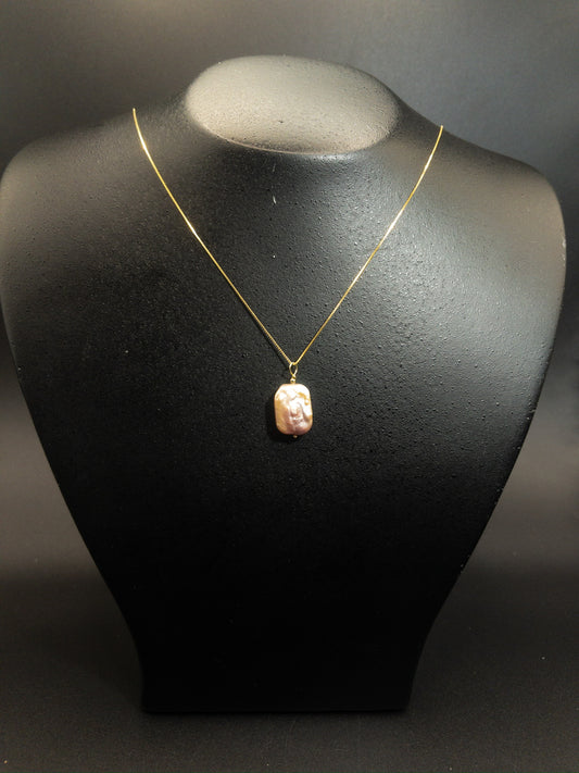 Ketting Gold Vermeil met Purple Barok Parel Rechthoek Hanger