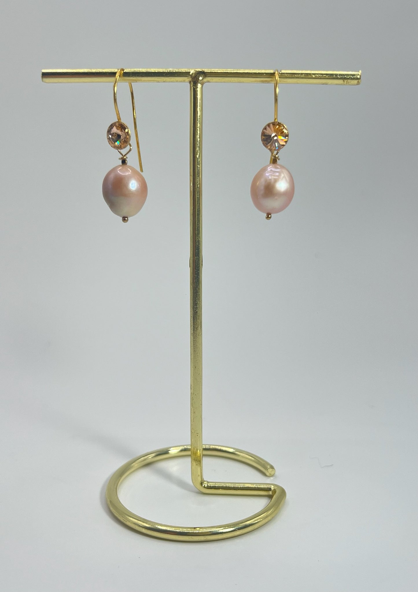 Oorbellen Gold Vermeil Haken Swarovski & Barok Parel