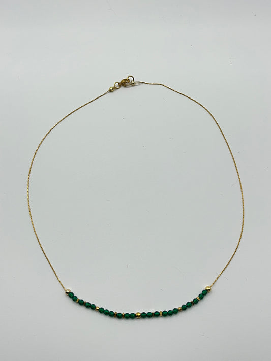 Ketting Emerald Hematiet geregen op RVS gouddraad ketting