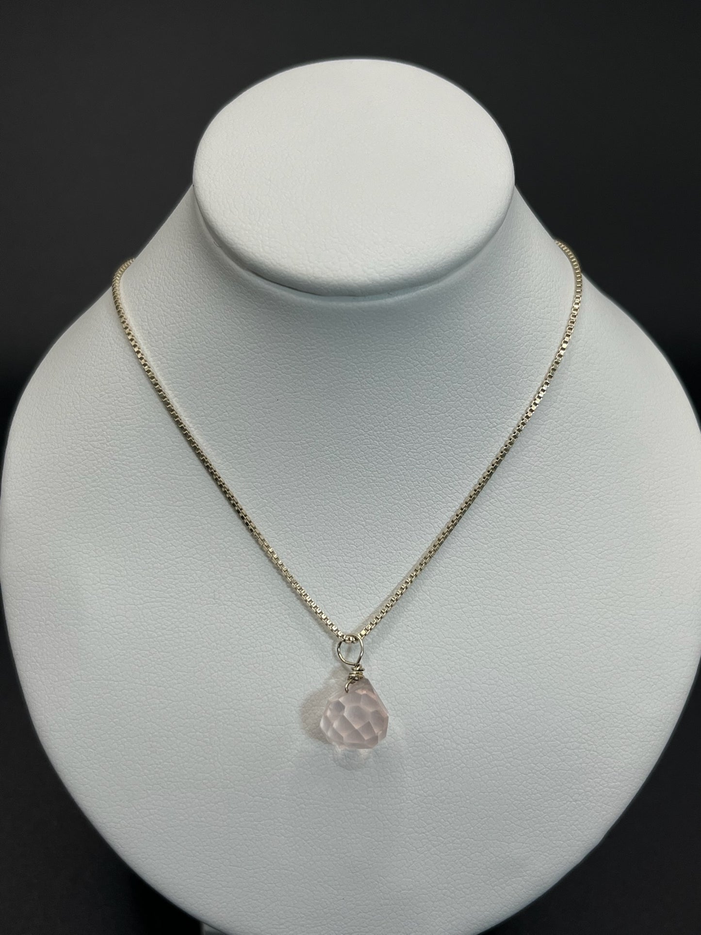 Ketting Sterling Zilver Rozenkwarts Briolette
