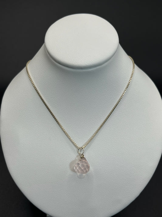 Ketting Sterling Zilver Rozenkwarts Briolette