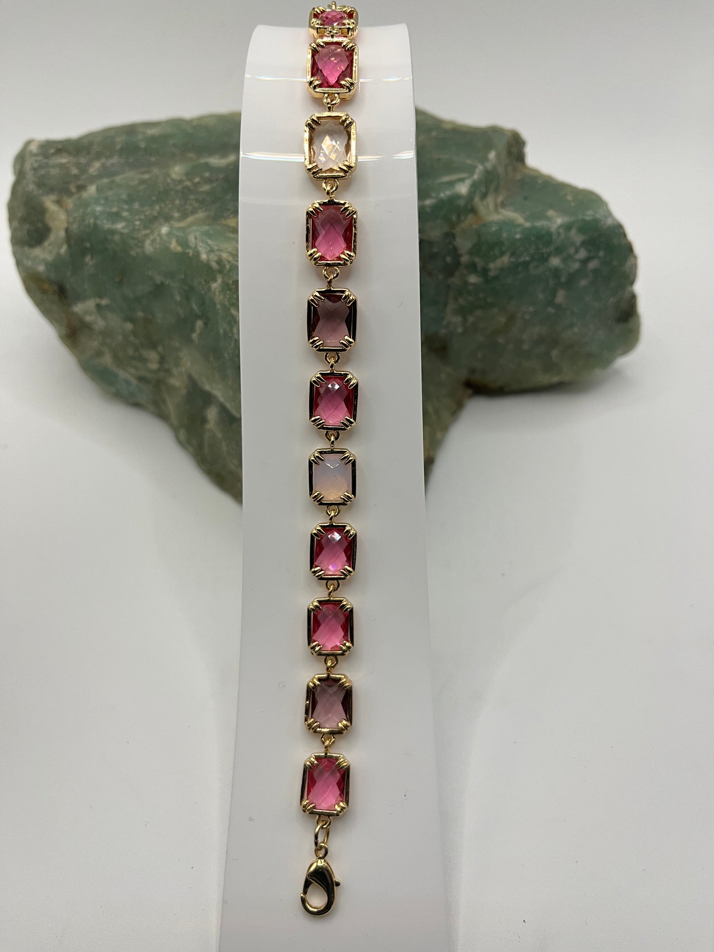Armband 18K Messing Facet Glas Connectors Rose tinten