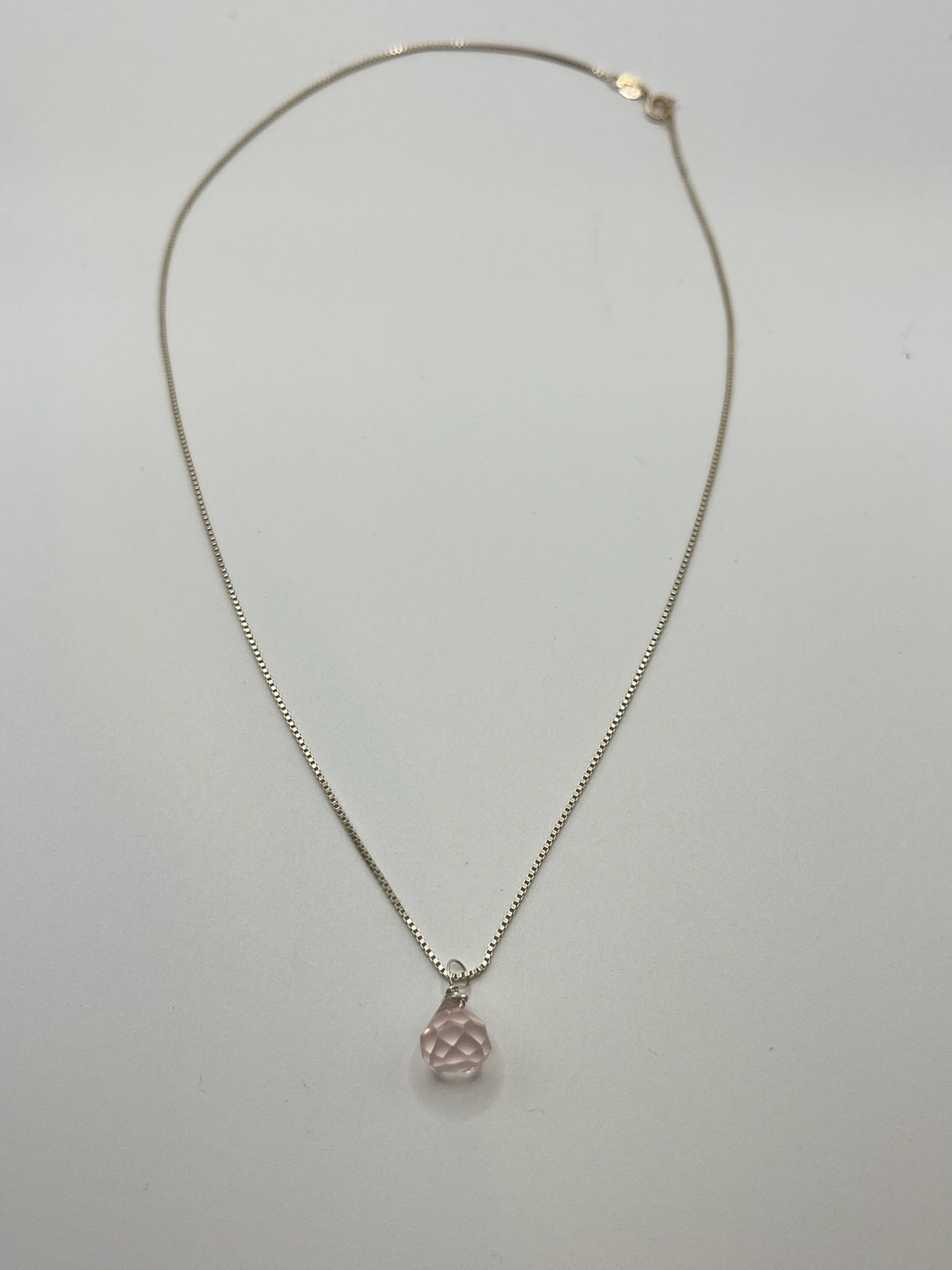 Ketting Sterling Zilver Rozenkwarts Briolette