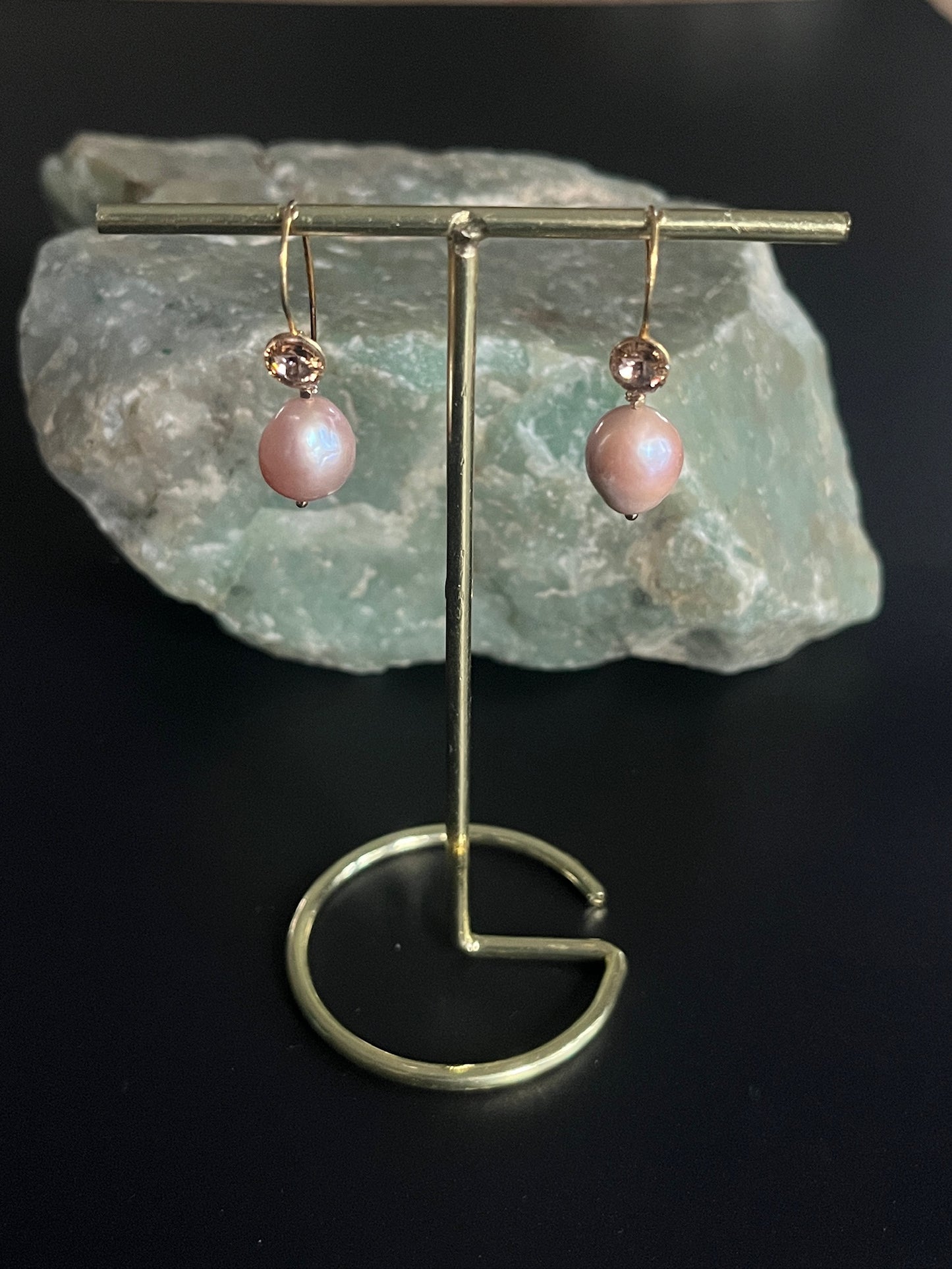 Oorbellen Gold Vermeil Haken Swarovski & Barok Parel