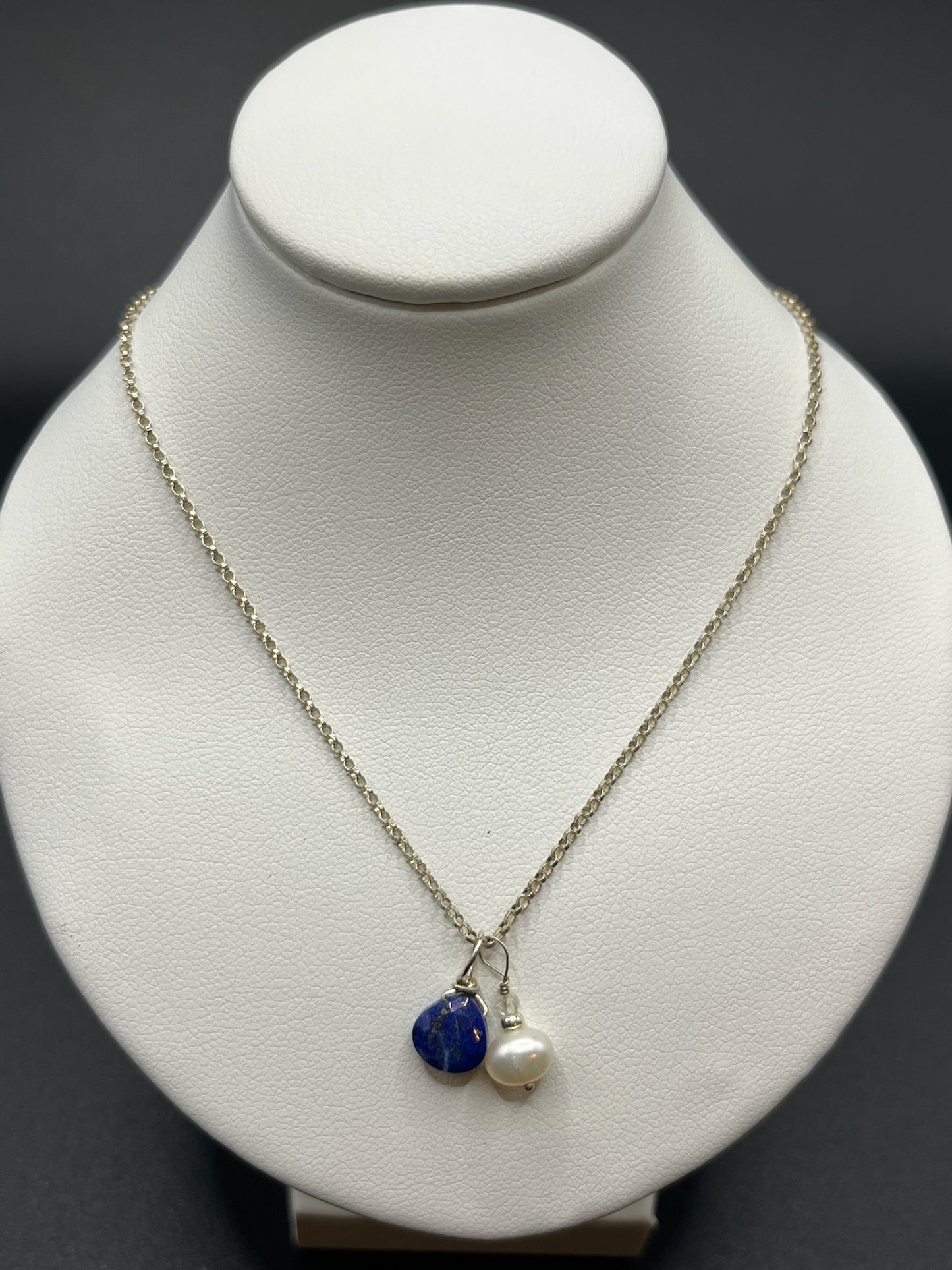 Ketting Sterling Zilver met Lapis Lazuli Briolette en Parel