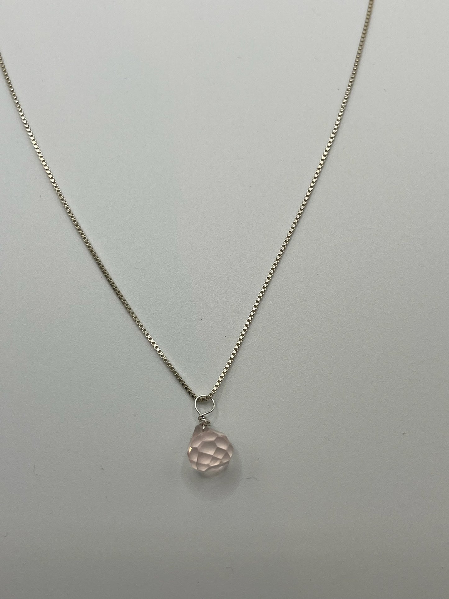 Ketting Sterling Zilver Rozenkwarts Briolette