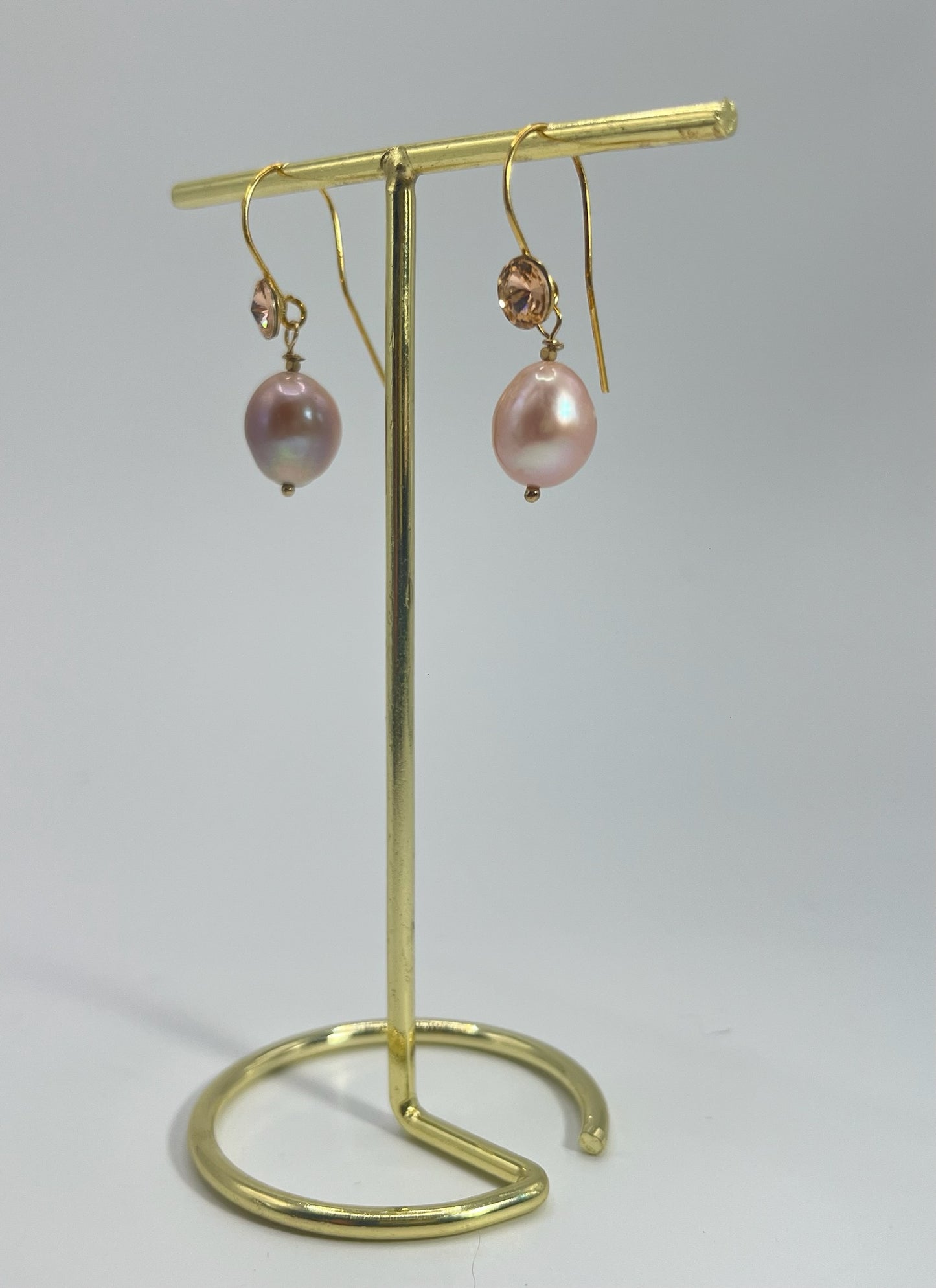 Oorbellen Gold Vermeil Haken Swarovski & Barok Parel