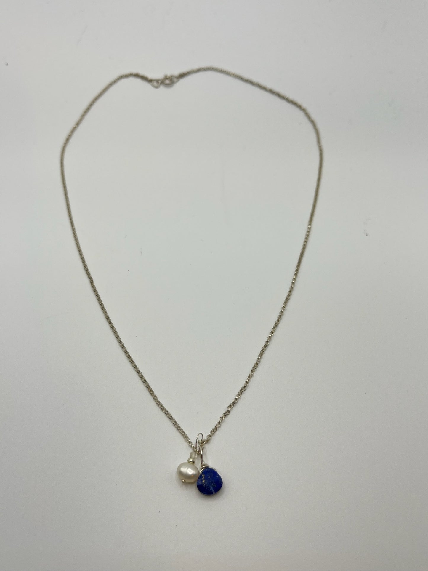 Ketting Sterling Zilver met Lapis Lazuli Briolette en Parel