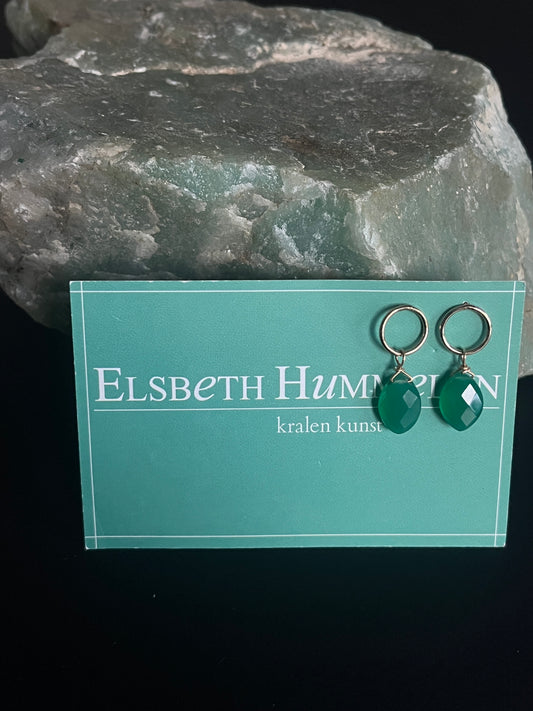 Oorbellen Goldfilled Ringetje Oorsteker & Groene Onyx