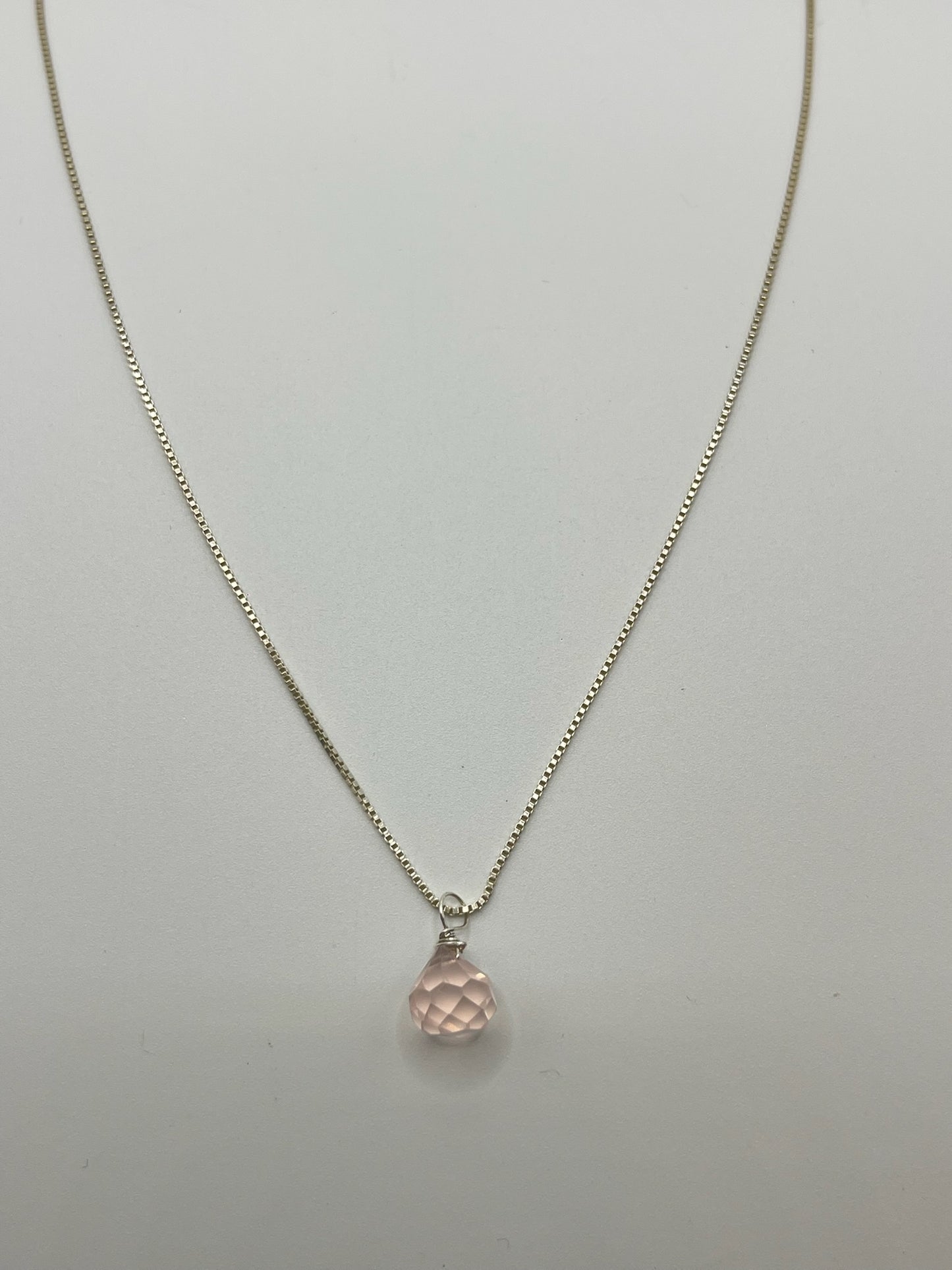 Ketting Sterling Zilver Rozenkwarts Briolette