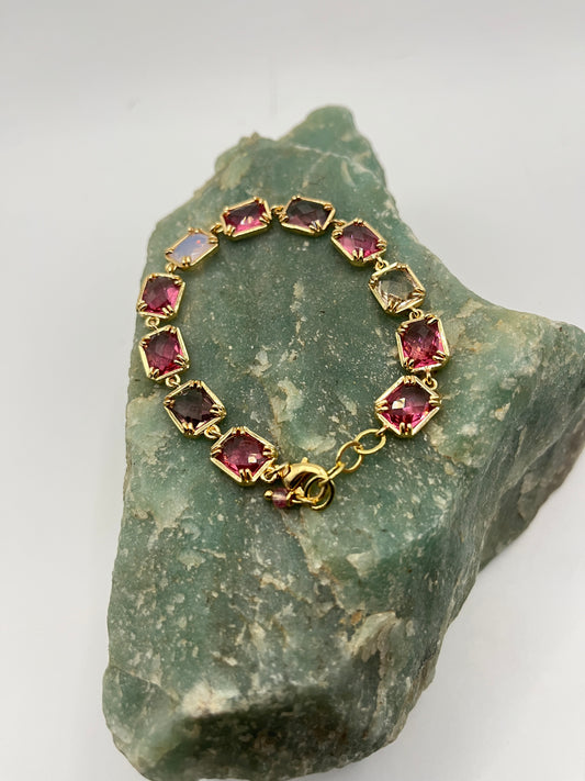 Armband 18K Messing Facet Glas Connectors Rose tinten