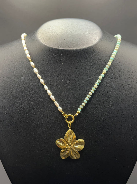 Ketting Amazoniet Parel met Bloemhanger