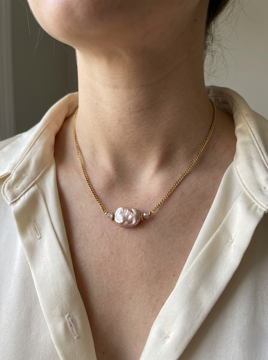 Ketting Goud RVS & Barok Parel