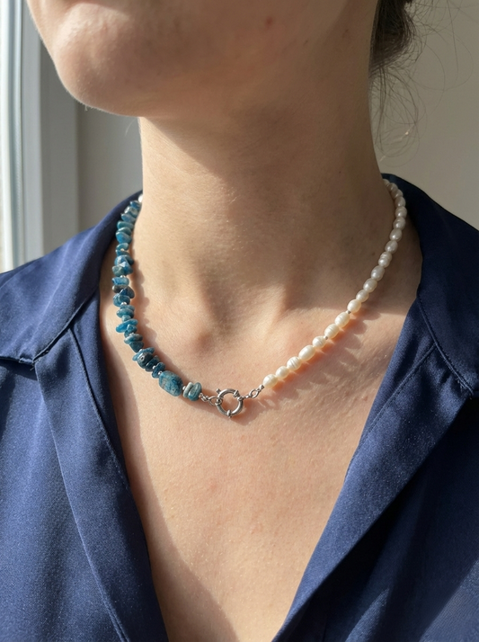 Ketting Blauwe Apatiet & Parels